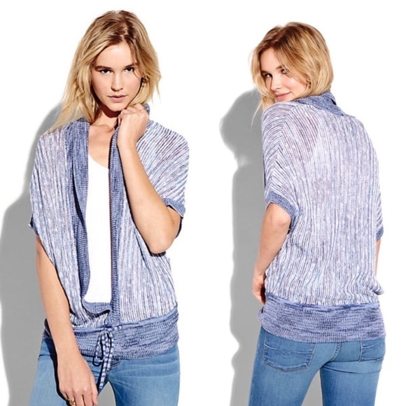 Lucky Brand XS Marled Blue Knit Short Sleeve Cardigan Sweater - Picture 1 of 10